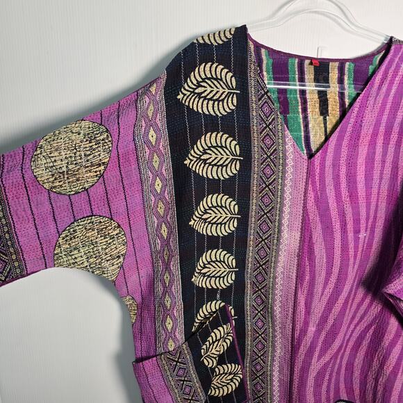 Mieko Mintz Kantha Kimono Dress Long Tunic Multi Color Reversible Lagenlook OS - Picture 9 of 9